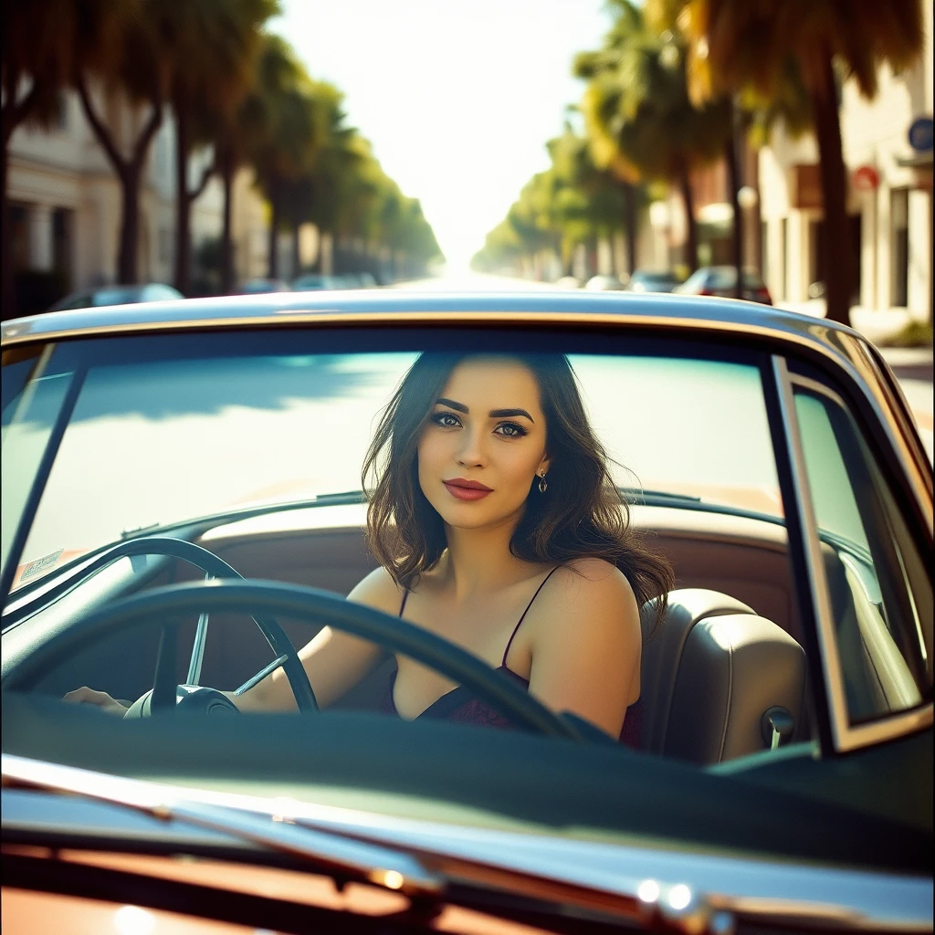 Portrait of a woman in a vintage car
